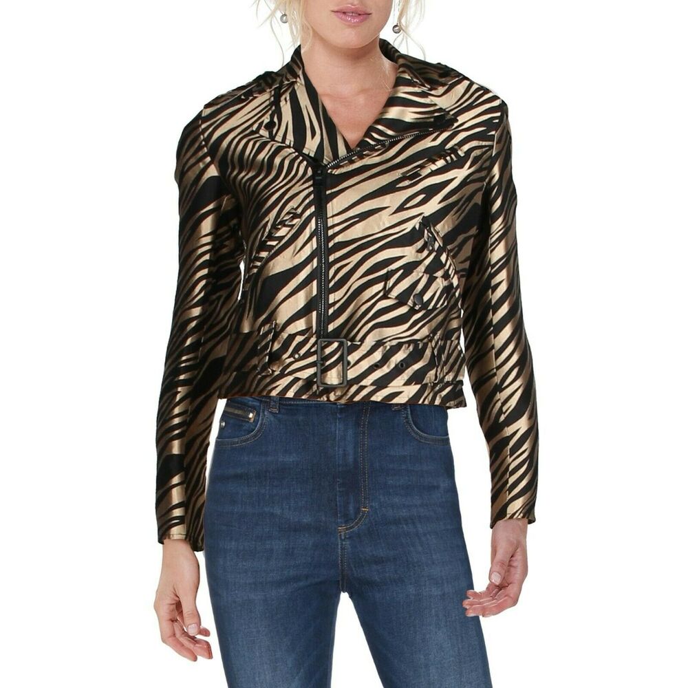 Anne Klein Moto Jacket Animal Print Long Sleeve Vicuna/Gold Black Combo 8